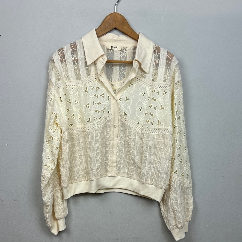 NWOT Miss Me Mixed Crochet Shirt Sz S - Picture 5 of 16